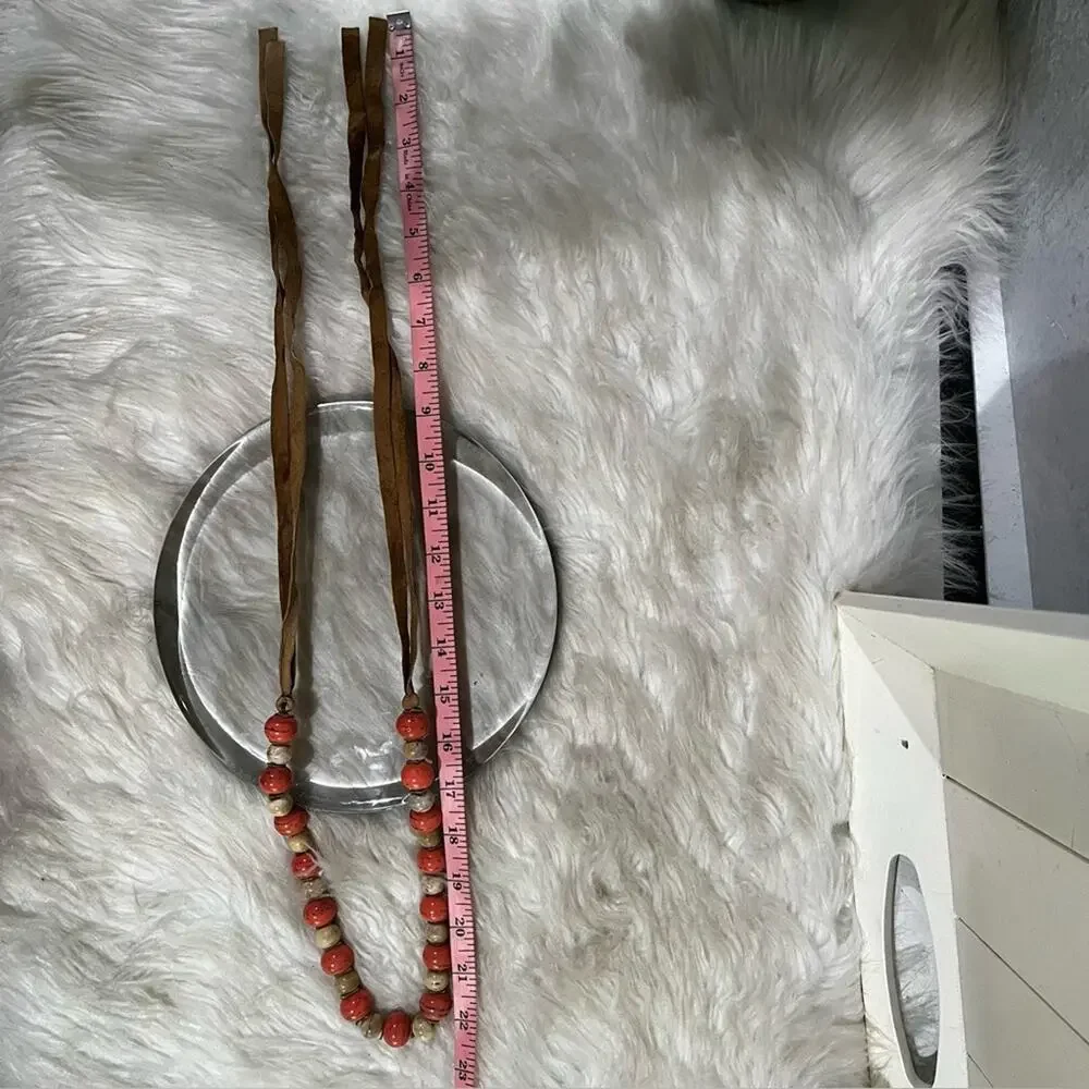 NEW Sundance Vintage Bohemian Glazed Stone Suede Coral Sunset Statement Necklace